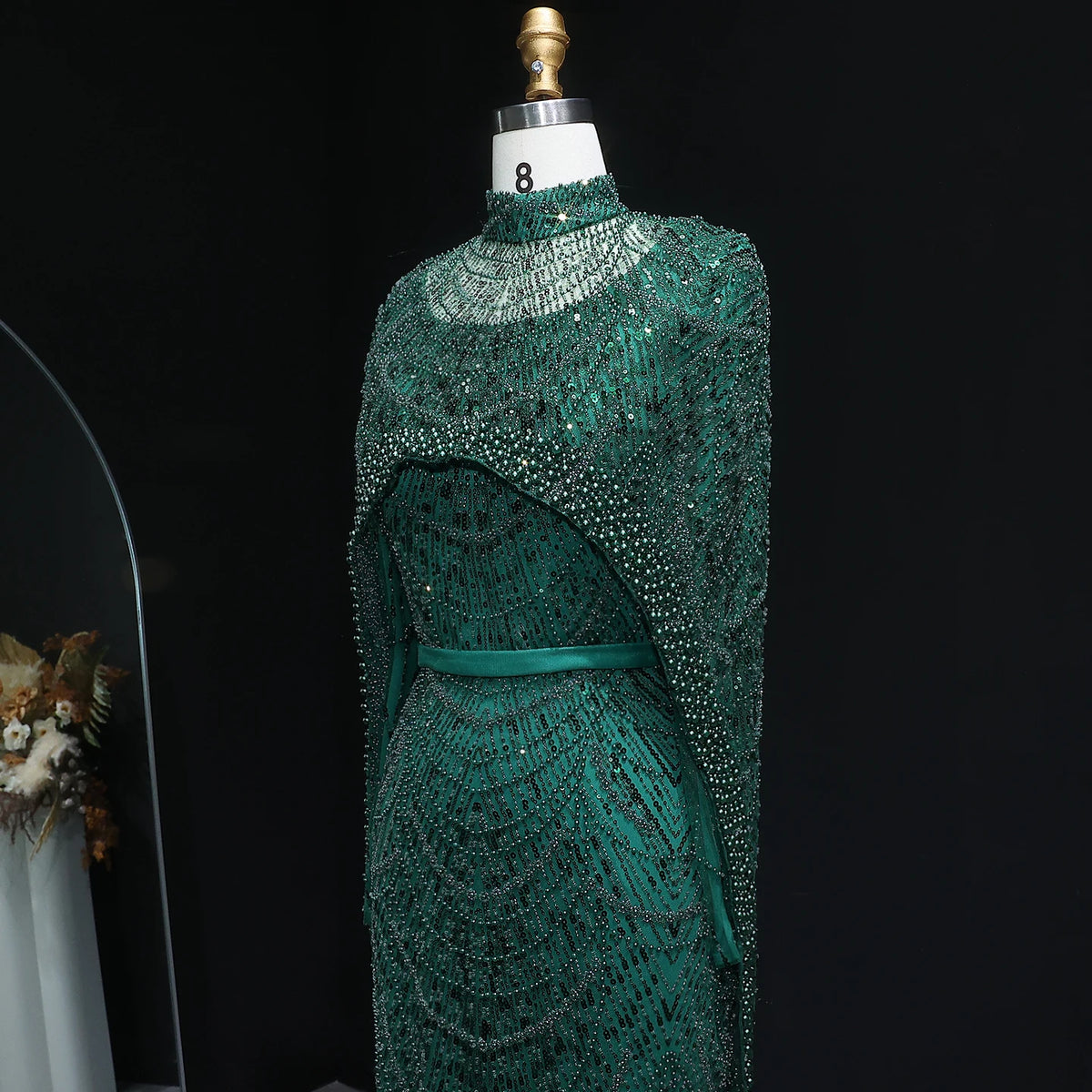 SharonSaid SS369A Dubai  Emerald Green Luxury Long Sleeves Muslim Evening Dress with Cape Women Wedding Special Occasion Gowns
