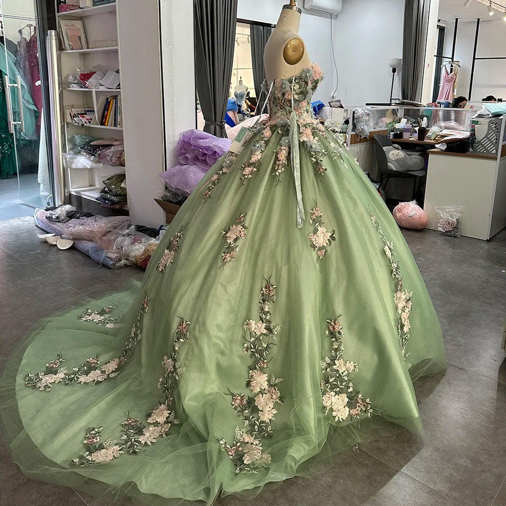 Jancember LSRZ17 Beautiful 3d Flower Evening Dress Big Size for Party Gowns