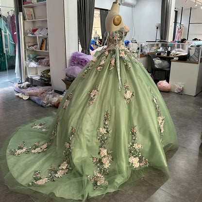 Jancember LSRZ17 Beautiful 3d Flower Evening Dress Big Size for Party Gowns