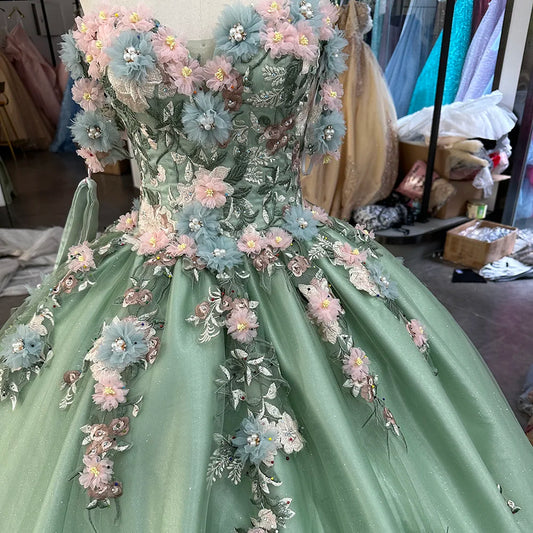 Jancember LSRZ17 Beautiful 3d Flower Evening Dress Big Size for Party Gowns