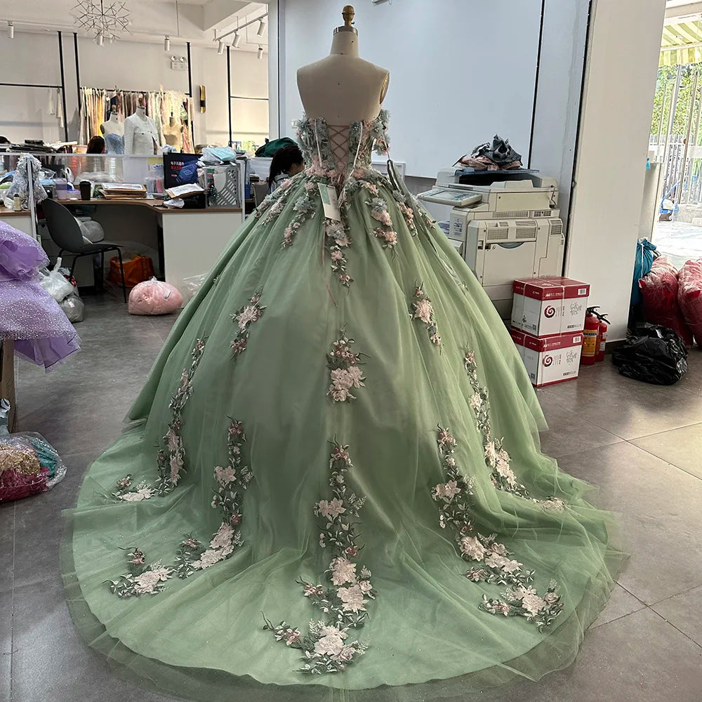 Jancember LSRZ17 Beautiful 3d Flower Evening Dress Big Size for Party Gowns