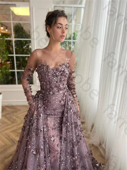 Customized 3D Appliques Intricate Sparkle Jewel Ball Gown Celebrity Flower Paillette/Sequins Floor Length Skirts Organza Evening