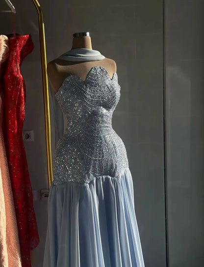Lucy Dresses Gala Платье Вечернее Women's Evening Dress Blue Prom Dresses for Special Occasions فساتين سهرة Beads A-line Party