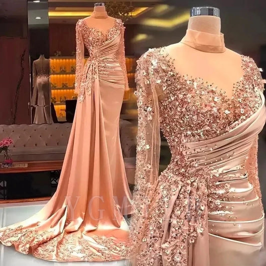 Sequened Beaded Long Evening Dresses 2026 Luxury Mermaid Full Sleeves Formal Prom Dance Party Gown Special Occasions Customized
