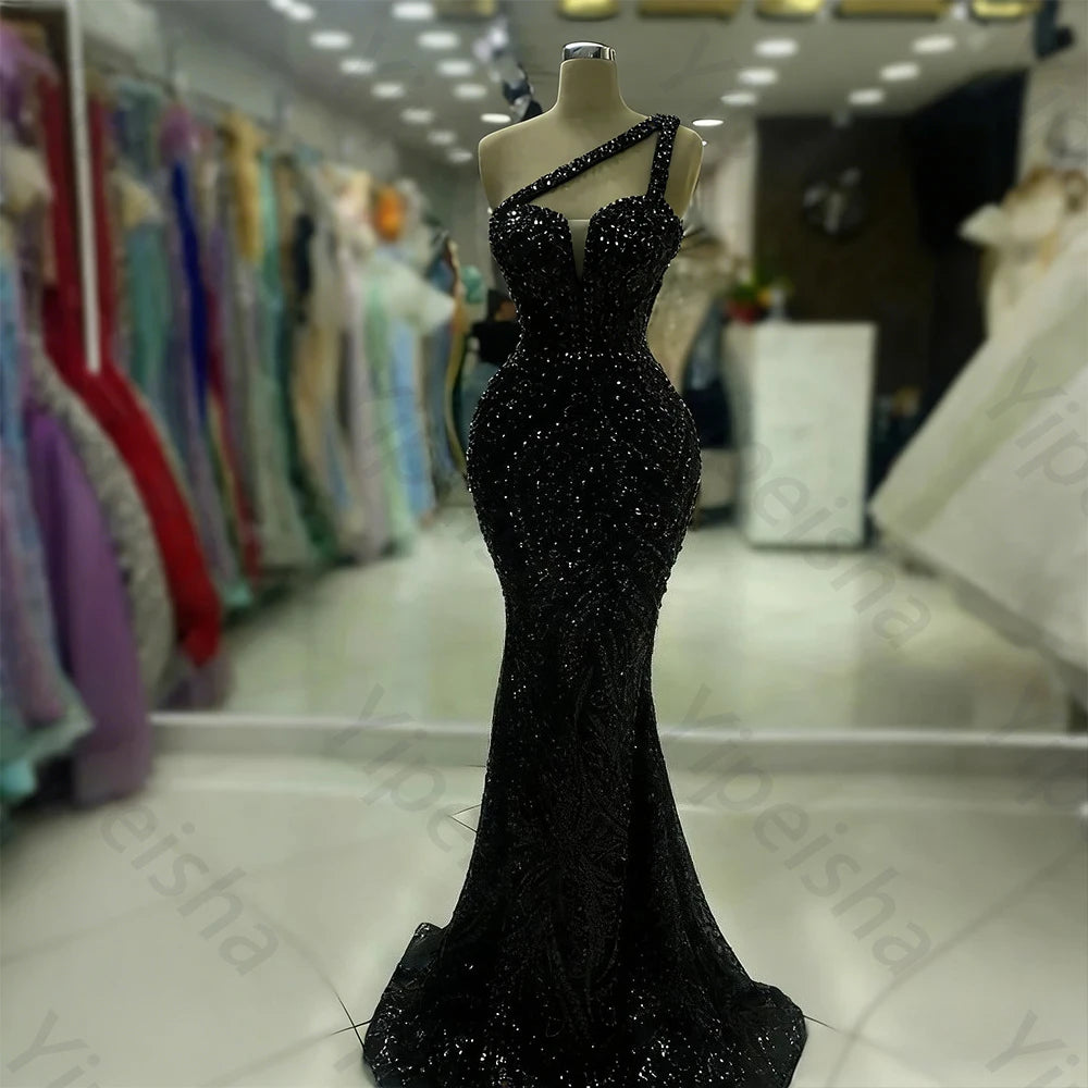 Customized Exquisite Evening Dresses Gorgeous Dazzling One Shoulder Backless Fishtail Gown Beading Long Dress Formal Party Gowns