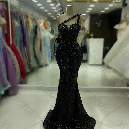 Customized Exquisite Evening Dresses Gorgeous Dazzling One Shoulder Backless Fishtail Gown Beading Long Dress Formal Party Gowns