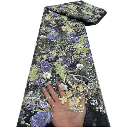 African Lace Fabric Sequins Beaded Embroidery Groom Nigerian Bridal Southeast Asian Style High Quality French Tulle Lace Wedding