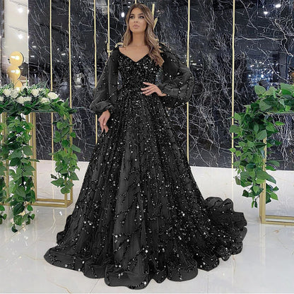 Women Luxurious Elegant Dress Solid Mesh Patchwork Puff Sleeve High Waist V-Neck Party Maxi Dress Lace Evening Prom Club Dresses