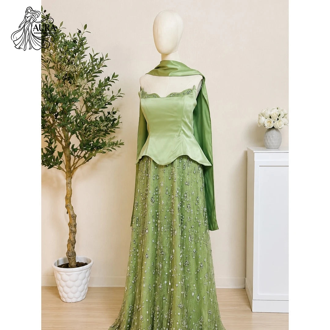 Aura Customized Luxurious Women's Evening Dresses for Special Occasions Strapless Line A Elegant Dresses Woman Bead Embroidery