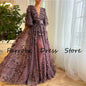 Romantic Birthday Party Dresses Lace A-line Prom Dress Purple V-neck Applique Belt Ruched Sequined Women Evening Dress Long 2025