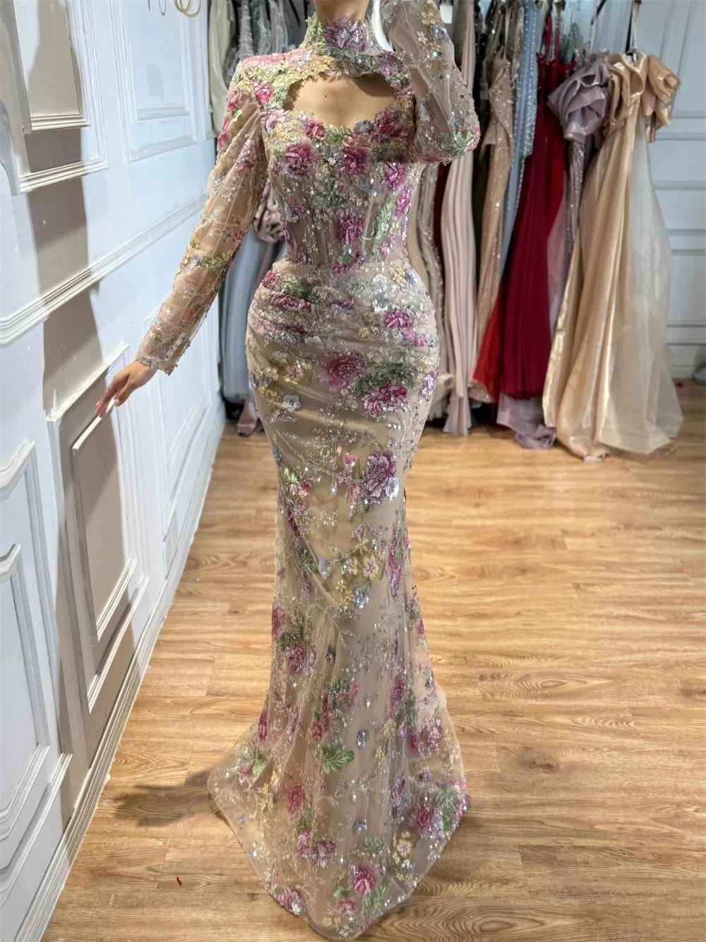 Lorrtta Tulle Sweetheart champagne Mermaid Evening Dress Formal Romantic Premium Designer Beautiful Flowers 2026 Customized