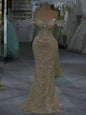 Sparkle Crystals Off Shoulder Long Evening Dresses Customized 2026 Nude Champagne Elegant Female Wedding Guest Party Wear Gowns
