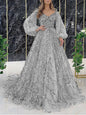 Women Luxurious Elegant Dress Solid Mesh Patchwork Puff Sleeve High Waist V-Neck Party Maxi Dress Lace Evening Prom Club Dresses