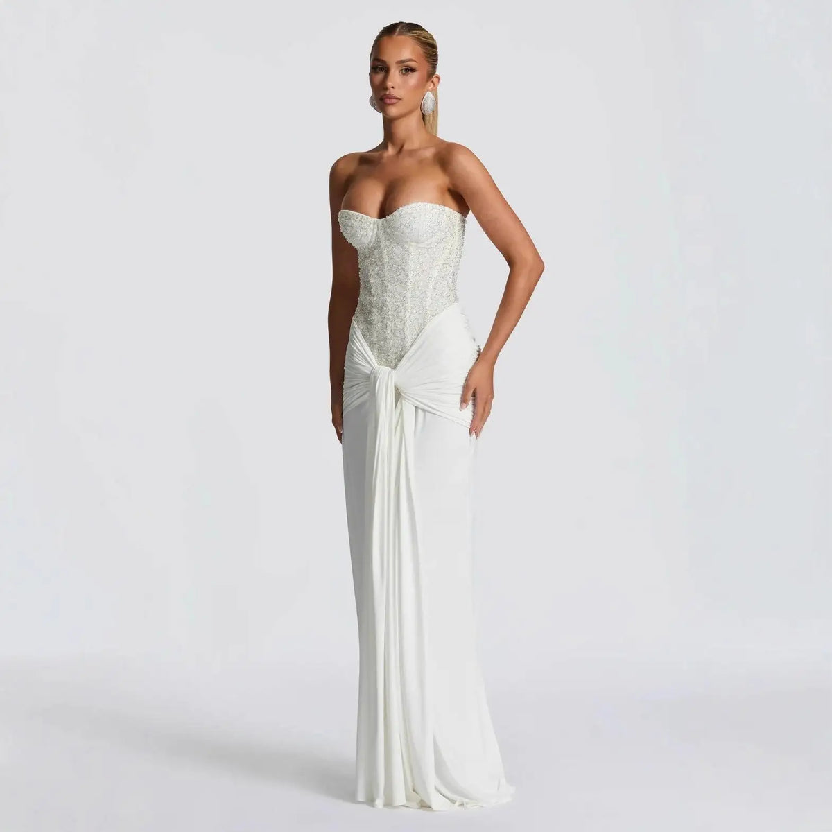 Sexy Sequin Patchwork Strapless Maxi Dress Women Sleeveles Off-shoulder Cinched-waist Pleated Dresses Lady Evening Party Gowns