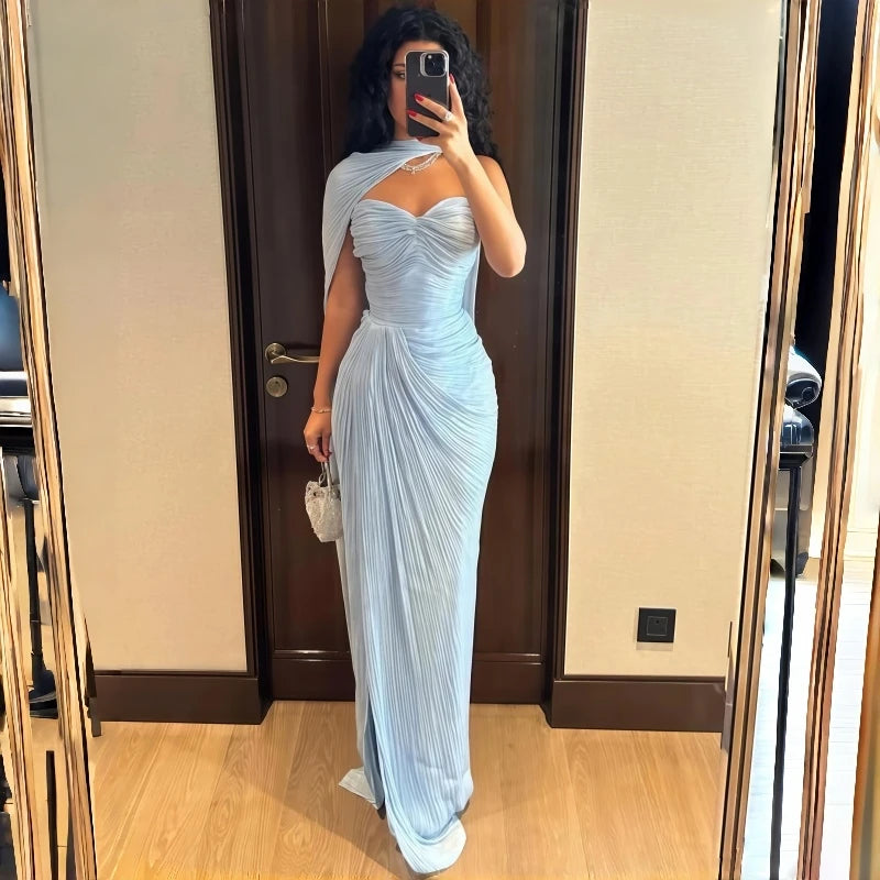Shiny Satin Mermaid Evening Dress Sweetheart Ruffle Bobycon Prom Dress Sexy Pleats Party Gown Brithdays Dress Evening Dresses