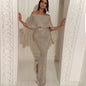 New Blingbling Backless Gown with Large Puffy Sleeve One Shoulder Wrap around Skirt Evening Dress Women's Fashion