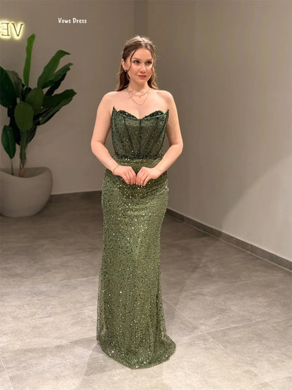 Vows Tube Top Robe De Cocktail Femme Fishtail Skirt Elegant Women's Dresses for Wedding Party Dress Custom Made Sequins