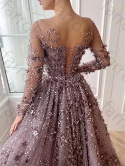 Customized 3D Appliques Intricate Sparkle Jewel Ball Gown Celebrity Flower Paillette/Sequins Floor Length Skirts Organza Evening