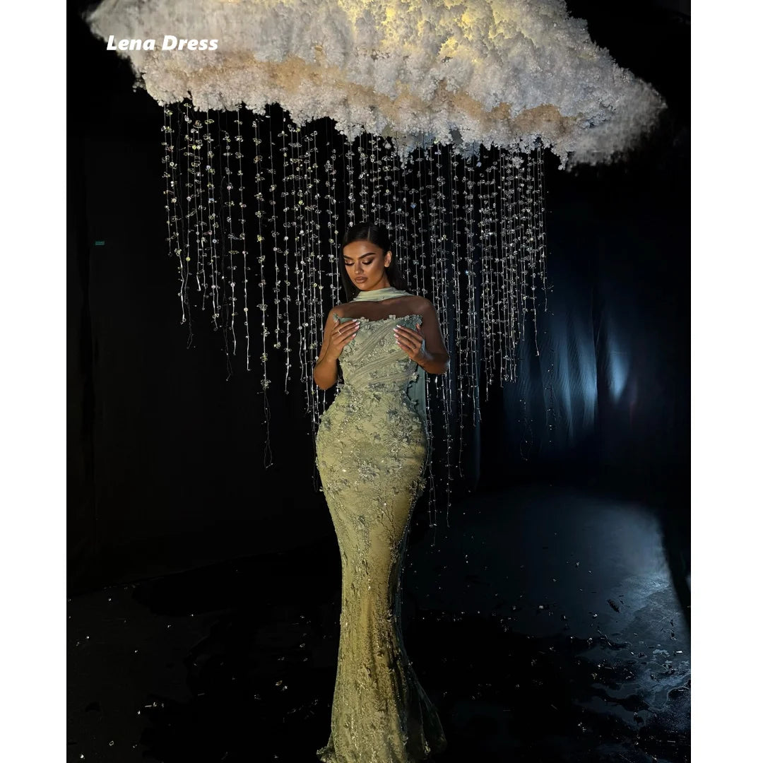 Lena Evening Dresses Woman Elegant Dresses for Women Long Party Customized Fish Tail Green Flower Embroidery Shawl Ball Gowns