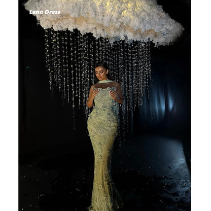 Lena Evening Dresses Woman Elegant Dresses for Women Long Party Customized Fish Tail Green Flower Embroidery Shawl Ball Gowns