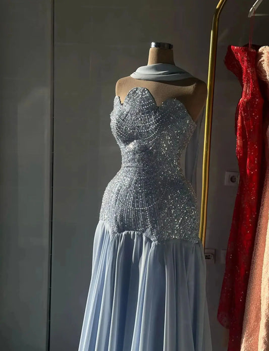 Lucy Dresses Gala Платье Вечернее Women's Evening Dress Blue Prom Dresses for Special Occasions فساتين سهرة Beads A-line Party