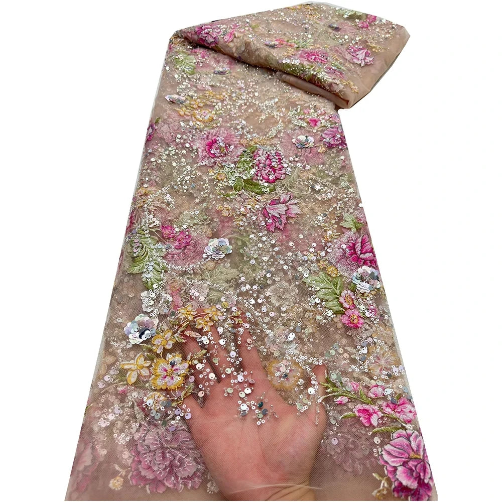 African Lace Fabric Sequins Beaded Embroidery Groom Nigerian Bridal Southeast Asian Style High Quality French Tulle Lace Wedding