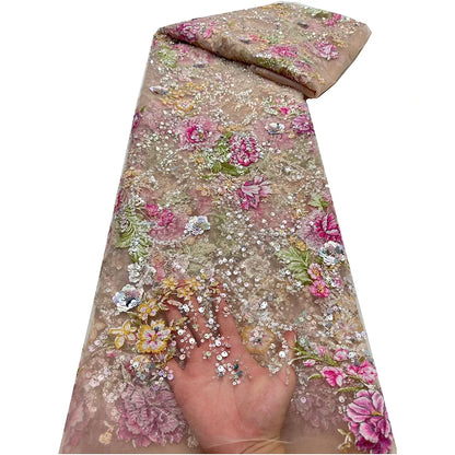 African Lace Fabric Sequins Beaded Embroidery Groom Nigerian Bridal Southeast Asian Style High Quality French Tulle Lace Wedding