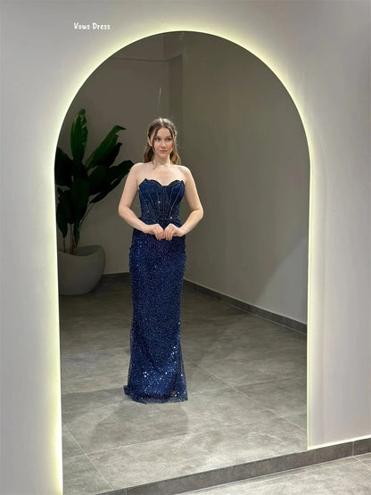 Vows Tube Top Robe De Cocktail Femme Fishtail Skirt Elegant Women's Dresses for Wedding Party Dress Custom Made Sequins
