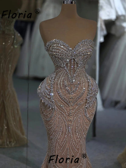 Elegant Crystal Beaded Mermaid Evening Dress Champagne Fully Beadings Prom Party Gowns Couture Cocktail Special Customized 2026