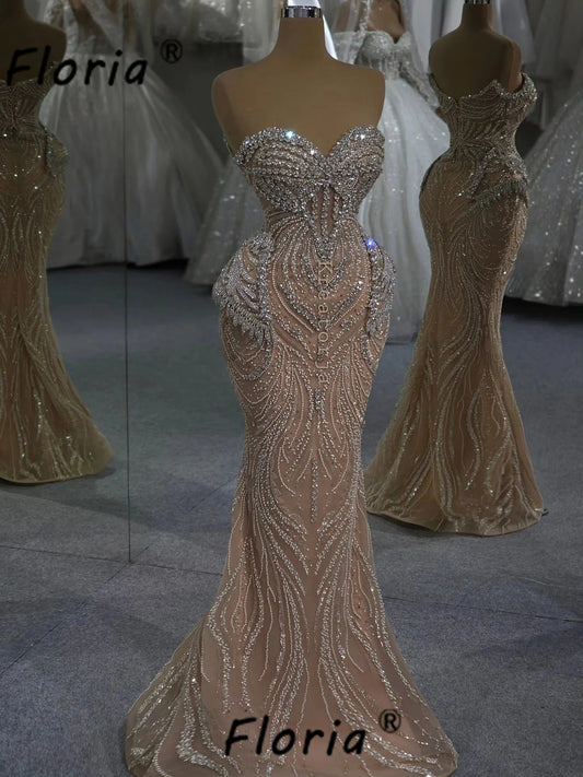 Elegant Crystal Beaded Mermaid Evening Dress Champagne Fully Beadings Prom Party Gowns Couture Cocktail Special Customized 2026