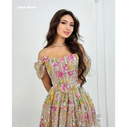 Lena Evening Dresses Woman Elegant Woman Dress Floral Lace Short Sleeved Customized A-line Luxury Women's Elegant Party Dress