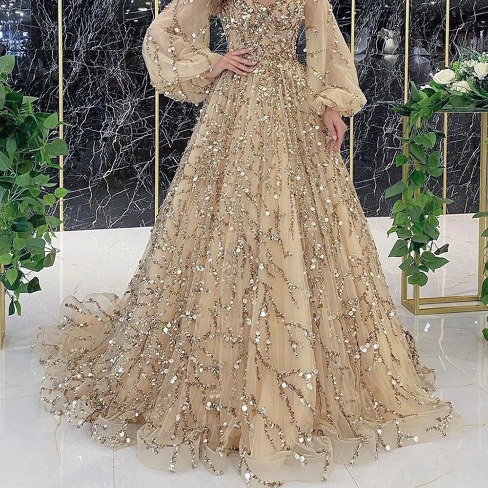 Women Luxurious Elegant Dress Solid Mesh Patchwork Puff Sleeve High Waist V-Neck Party Maxi Dress Lace Evening Prom Club Dresses