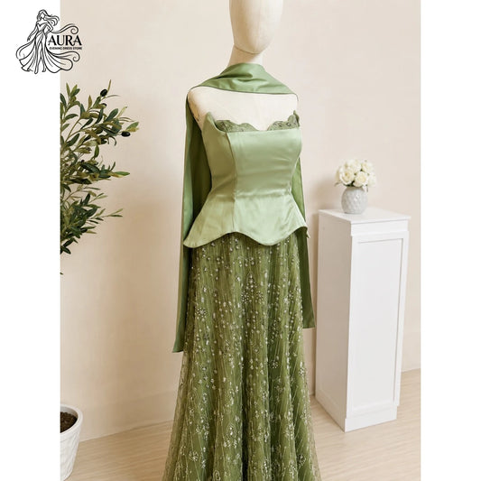 Aura Customized Luxurious Women's Evening Dresses for Special Occasions Strapless Line A Elegant Dresses Woman Bead Embroidery