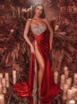 Women’s Luxury Sequins Evening Dress Sexy Off-Shoulder Tube Top Sleeveless Patchwork High Split Party Wedding Dresses Vestidos