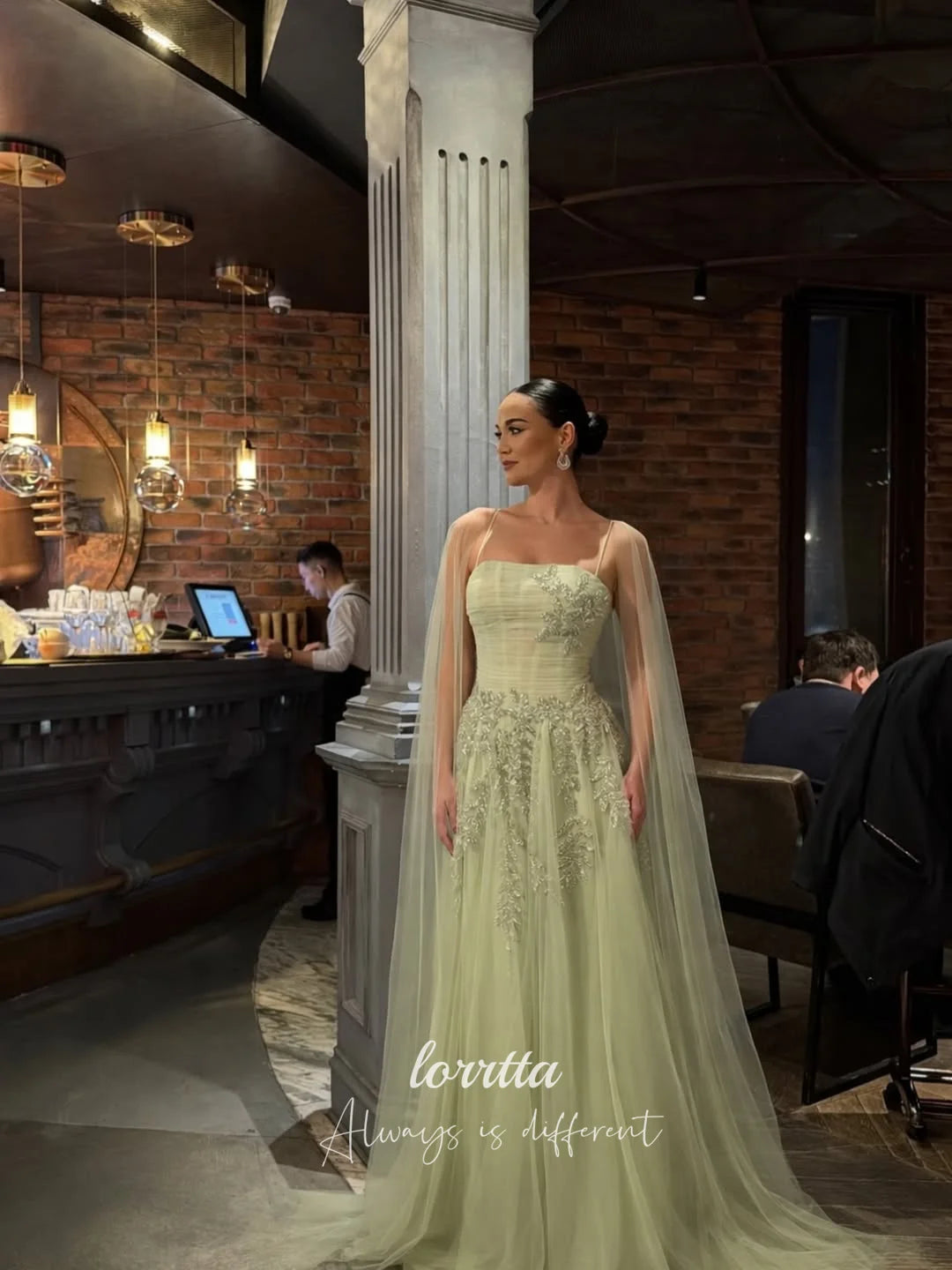 Lorrtta Tulle Square Collar Green A-Line Evening Dress 2026 Prom Dress Gala Elegant Formal Evening Customized Robes de Soiree