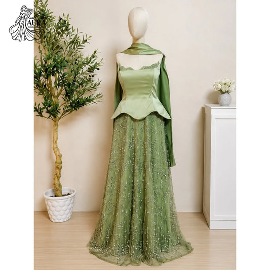 Aura Customized Luxurious Women's Evening Dresses for Special Occasions Strapless Line A Elegant Dresses Woman Bead Embroidery