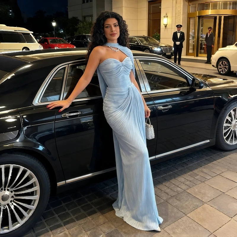 Shiny Satin Mermaid Evening Dress Sweetheart Ruffle Bobycon Prom Dress Sexy Pleats Party Gown Brithdays Dress Evening Dresses