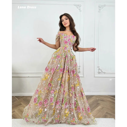 Lena Evening Dresses Woman Elegant Woman Dress Floral Lace Short Sleeved Customized A-line Luxury Women's Elegant Party Dress