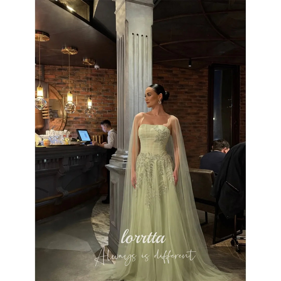 Lorrtta Tulle Square Collar Green A-Line Evening Dress 2026 Prom Dress Gala Elegant Formal Evening Customized Robes de Soiree