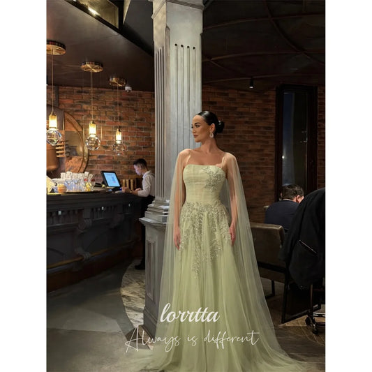 Lorrtta Tulle Square Collar Green A-Line Evening Dress 2026 Prom Dress Gala Elegant Formal Evening Customized Robes de Soiree