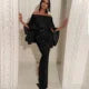 New Blingbling Backless Gown with Large Puffy Sleeve One Shoulder Wrap around Skirt Evening Dress Women's Fashion