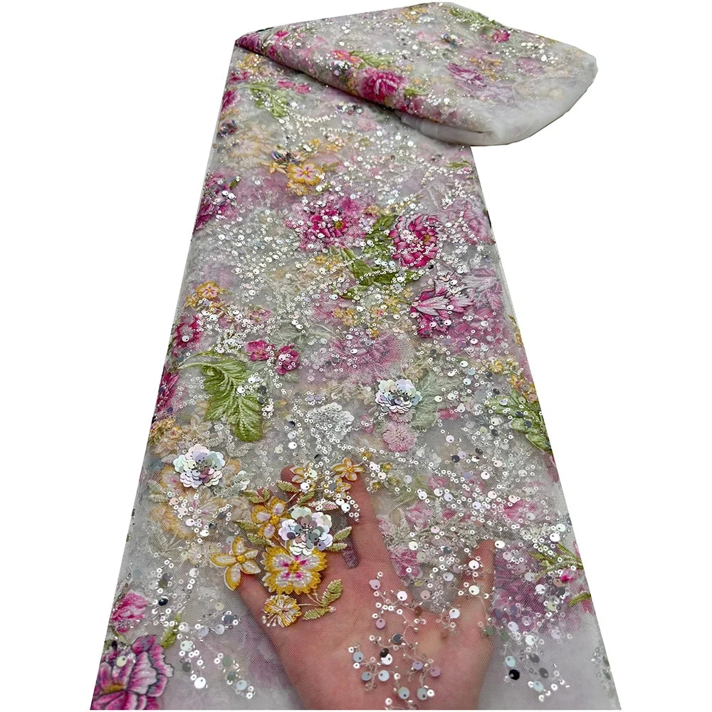 African Lace Fabric Sequins Beaded Embroidery Groom Nigerian Bridal Southeast Asian Style High Quality French Tulle Lace Wedding