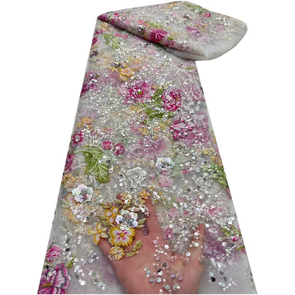 African Lace Fabric Sequins Beaded Embroidery Groom Nigerian Bridal Southeast Asian Style High Quality French Tulle Lace Wedding