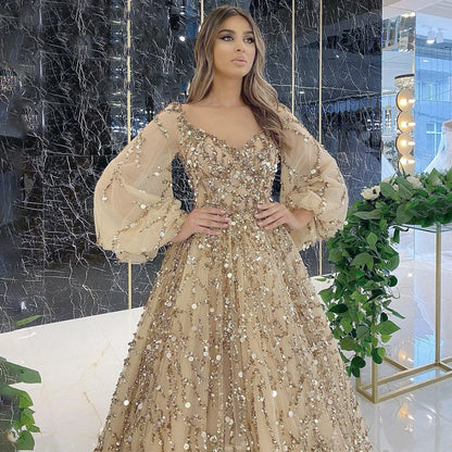 Women Luxurious Elegant Dress Solid Mesh Patchwork Puff Sleeve High Waist V-Neck Party Maxi Dress Lace Evening Prom Club Dresses