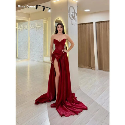 Mina Customized Red Elegant Party Dresses 2026 High Slit Luxury Party Dress Bow Tie Sleeveless Backless Shawl Prom Evening Women
