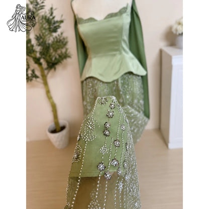 Aura Customized Luxurious Women's Evening Dresses for Special Occasions Strapless Line A Elegant Dresses Woman Bead Embroidery