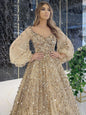 Women Luxurious Elegant Dress Solid Mesh Patchwork Puff Sleeve High Waist V-Neck Party Maxi Dress Lace Evening Prom Club Dresses