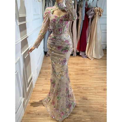 Lorrtta Tulle Sweetheart champagne Mermaid Evening Dress Formal Romantic Premium Designer Beautiful Flowers 2026 Customized