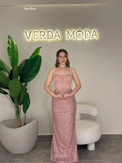 Vows Tube Top Robe De Cocktail Femme Fishtail Skirt Elegant Women's Dresses for Wedding Party Dress Custom Made Sequins