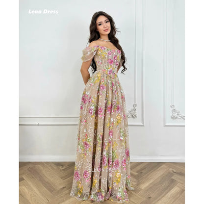 Lena Evening Dresses Woman Elegant Woman Dress Floral Lace Short Sleeved Customized A-line Luxury Women's Elegant Party Dress